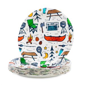Assiette de papier jetable a motif de camping